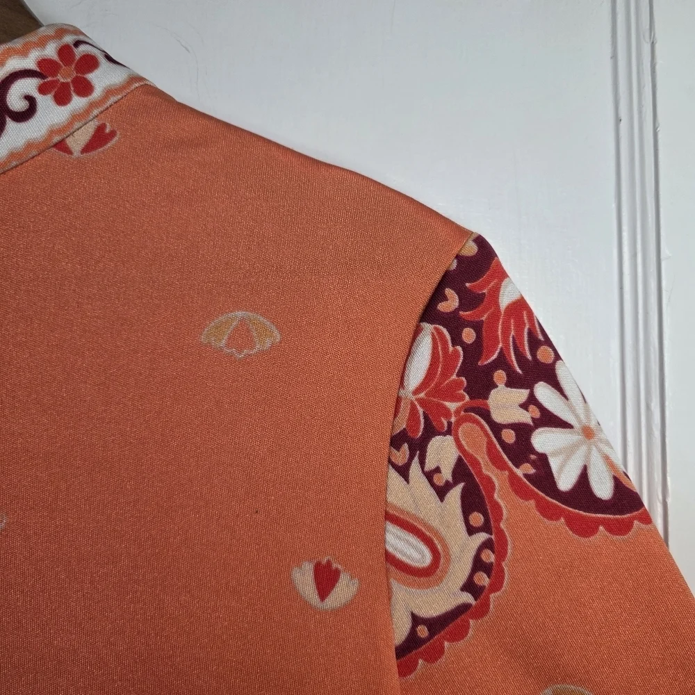 Vintage 1970s Paganne Dress by Gene Berk – Size 14 / M – Coral Floral - Picture 3 of 12